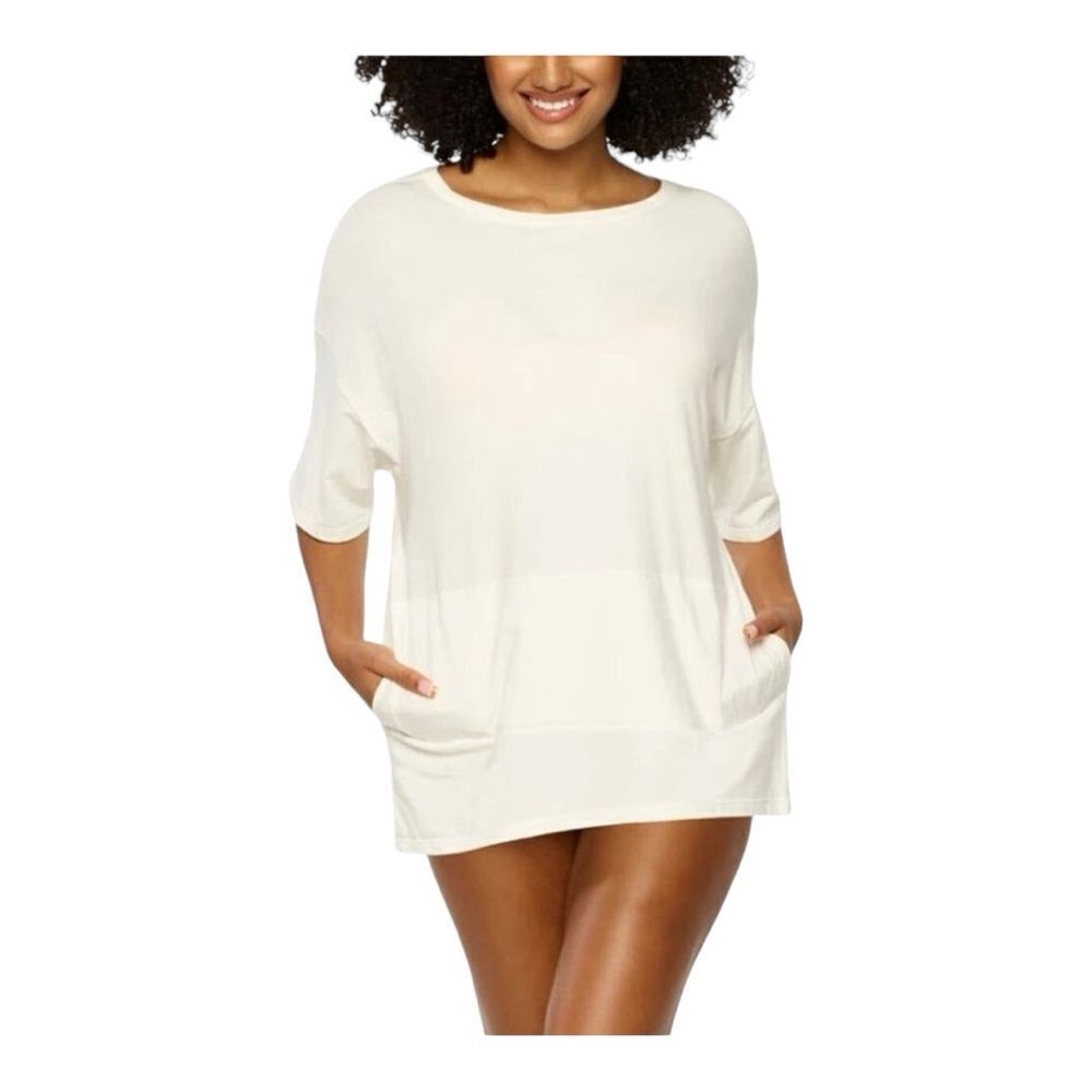 Felina Oversize White Organic Cotton Pockets Lounge Soft T-Shirt Extra‎ Large